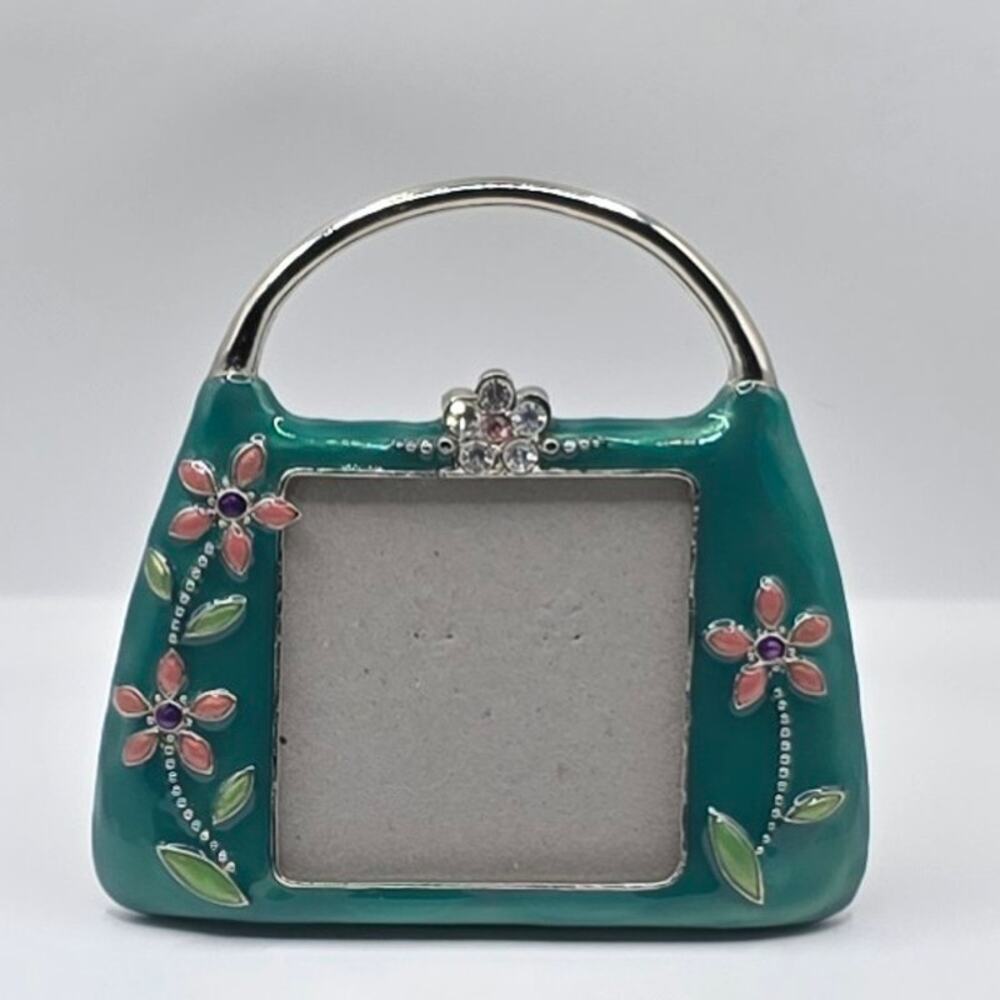 Handbag Purse Shaped Metal Floral Picture Frame